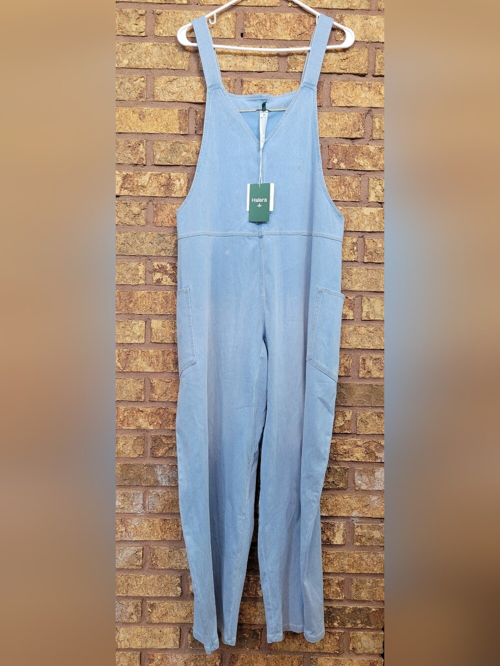 HALARA Flex Denim Light Wash Denim Sleeveless Jumpsuit Size XL Soft Stretch